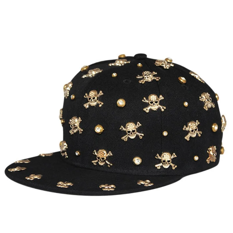 Handmade Punk Style Rivet Flat Cap Hip Hop Street Dance Baseball Cap Skeleton Cross Star Design Summer Sun Protection Hat