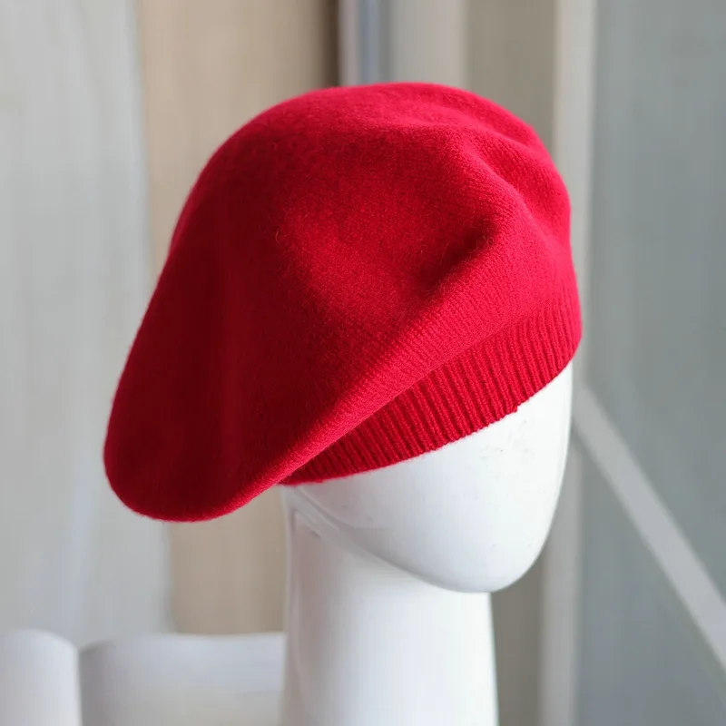 

Beret Women Hat Winter Wool Knit Solid Color Warm Accessory For Autumn Cold Weather Sport Skiing Outdoor Casual Style