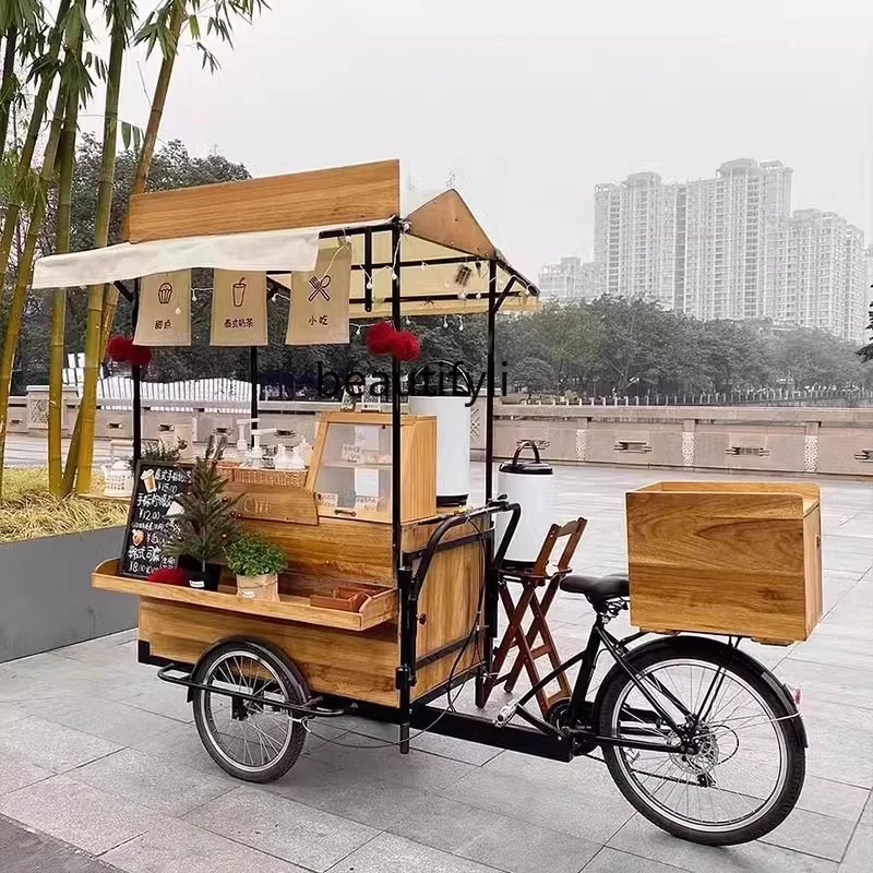 

American retro solid wood mobile reverse riding three wheels, dining car shopping mall promotions, night market, display car