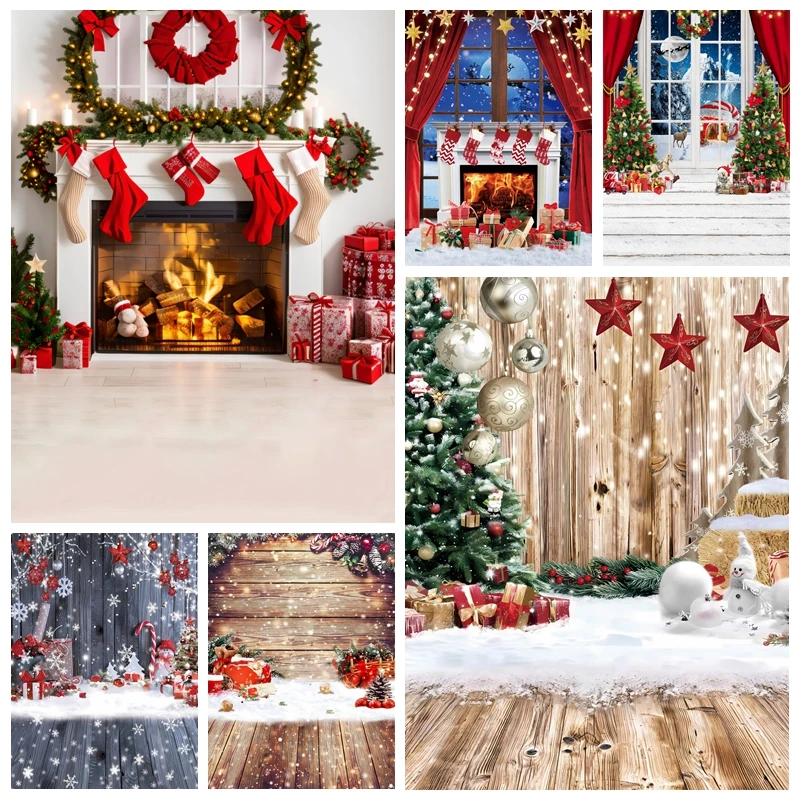 

Wood Wall Christmas Photography Xmas Tree Winter Snowflake Kids Holiday Party Supplies Decor Background Photoshoot Studio Props