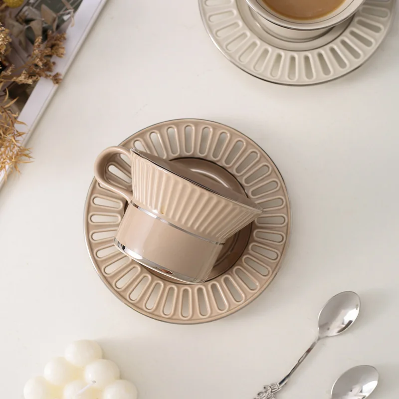 Luxury Ceramic Coffee Cup Dish Nordic Home Makeup Coffee Cup Set High Beauty Afternoon Tea Cup Water Cup view 4