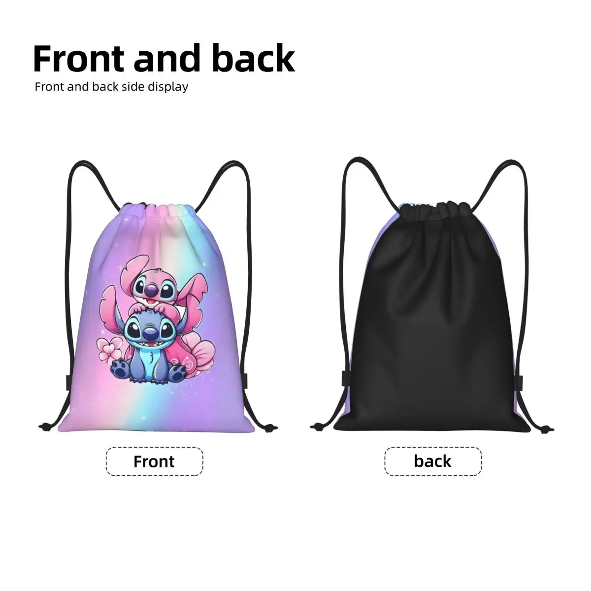 Personalizowane plecaki ze sznurkiem z motywem Lilo i Stitch, lekkie, kawaii, anime, idealne dla kobiet i mężczyzn, do siłowni, sportu, na jogę.