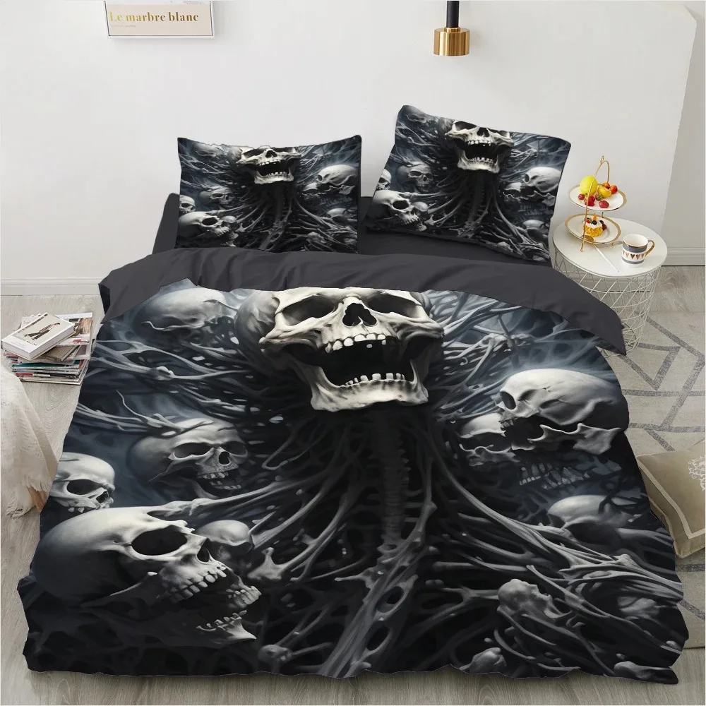 

Black Skeleton Bedding Set Qulit Cover 3d Skull Duvet Cover Gothic Comforter Cover Twin Queen King Single Size Halloween