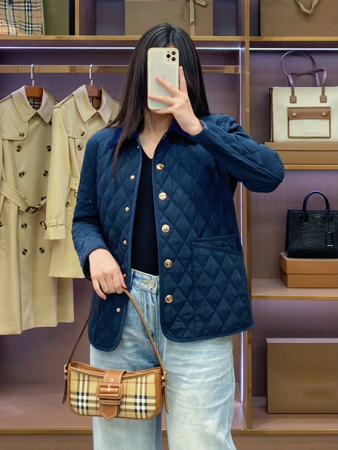

Fashionable British Style Cotton Jacket 2025 New Outerwear Loose Straight Cut Classic Diamond Pattern Velvet Collar Women's S...