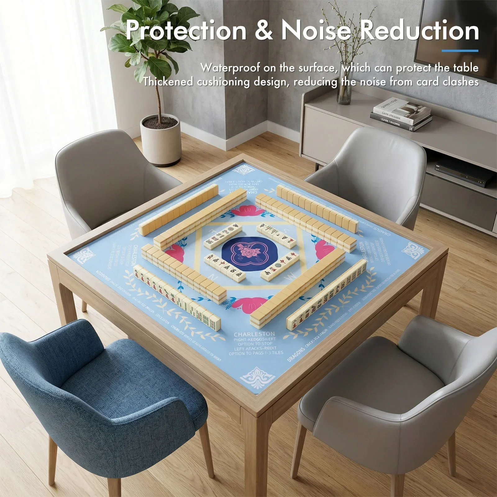 80x80cm Mahjong Mat Game Rubber Anti Slip Table Mat Anti-Noise Party Multiplayer Game Mahjong Mat Entertainment Accessories
