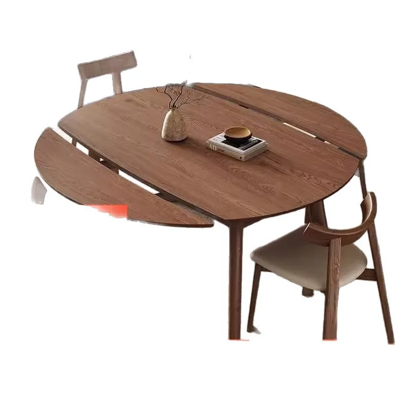 

All solid wood retractable dining table and chairs variable round table dining room household small apartment ash wood round f