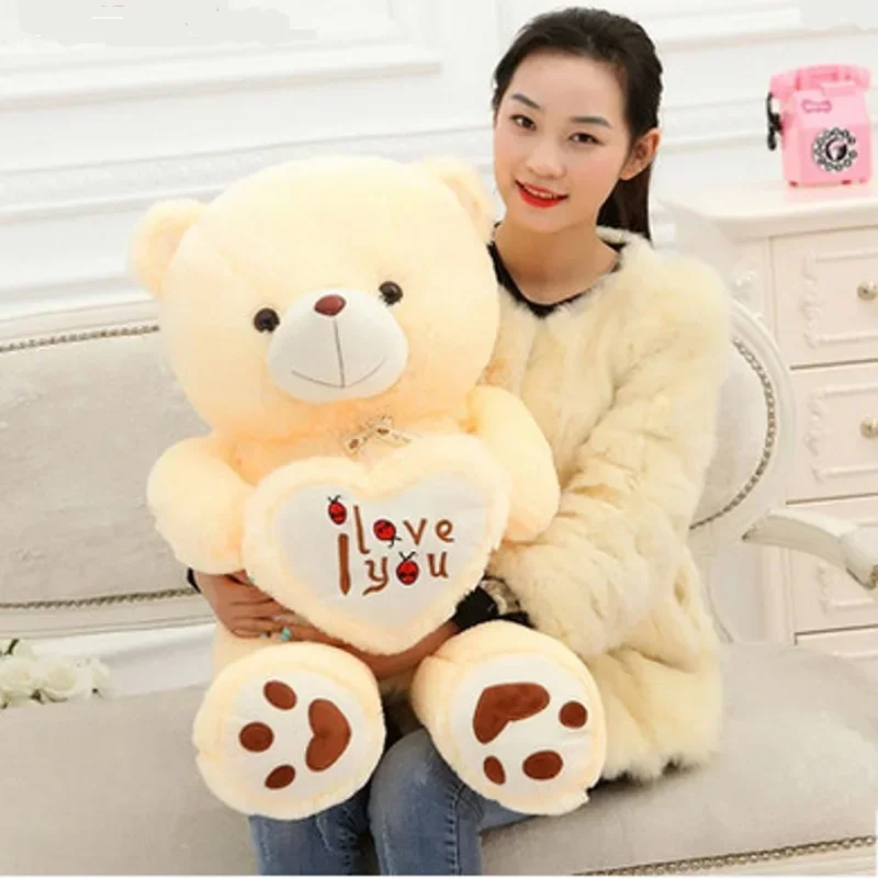 Coussin ours Kawaii en peluche douce pour femme, je t\'aime pour les amoureux, jaune et blanc, cadeau d\'anniversaire pour fille, cadeau de la fête