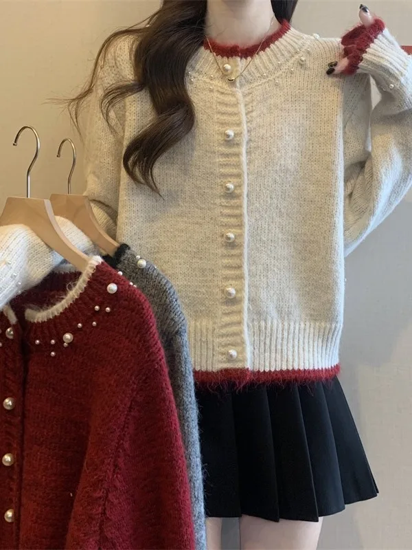 Angola rode trui vest dames herfst winter bovenkleding jaar luy kleding casual zachte lange Sve ronde Ne Top