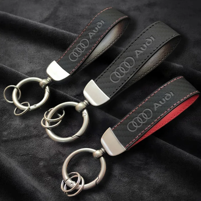 

Carbon Fiber Car Keychain Anti-Lost Key Ring Pendant Lanyard Auto Interior Modification Accessory For Audi RS SLine A4 A3 A6 Q3