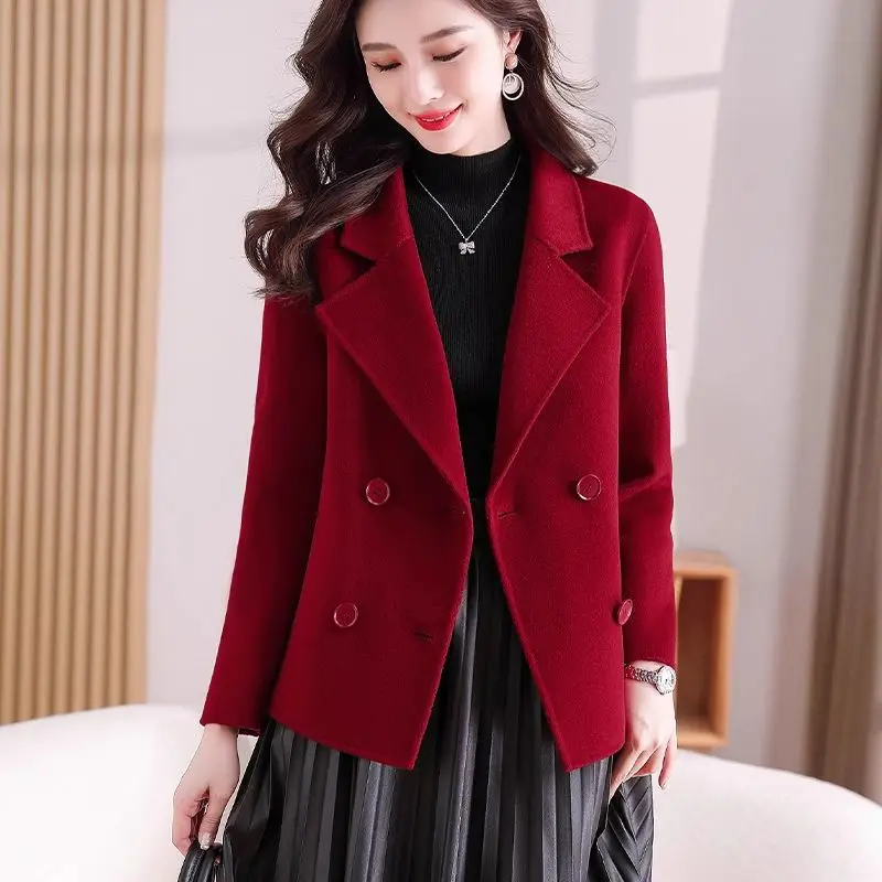 Jacket 2025 Autumn Winter New Woolen Coat Women\'s Fashion Foreign Jackets Slim Suit Collar Short Outerwear Female Overcoat