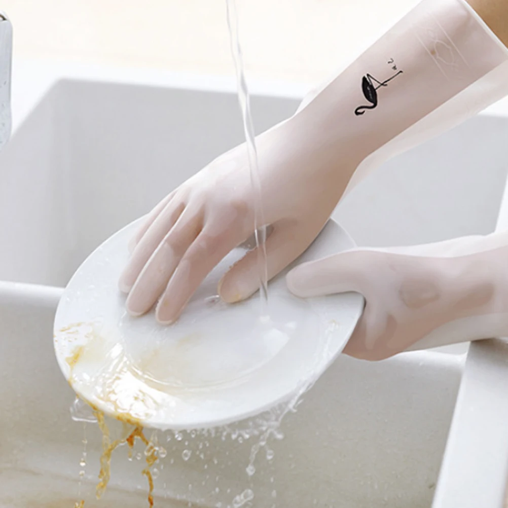 

Kitchen Rubber Reusable Cleaning Gloves Home Protective Kitchen Protective Gloves Flamingo Design Dishwashing