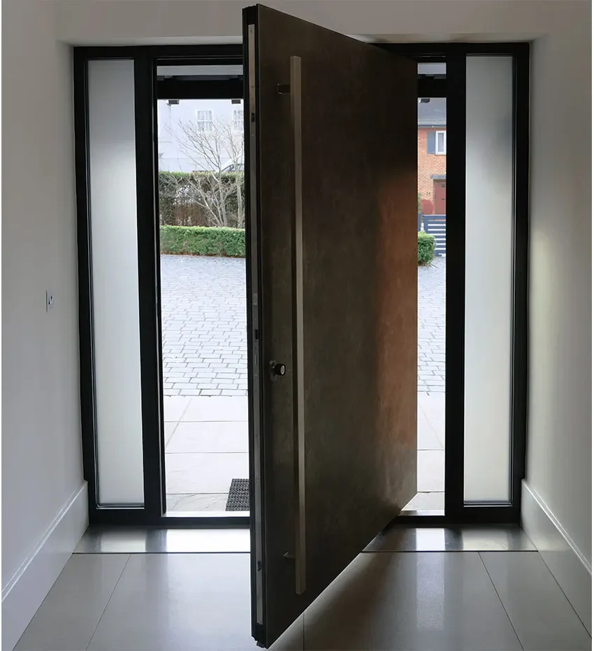 Porte d'entrée de Villa moderne et extérieure de luxe noire personnalisée, porte d'entrée à Pivot avant en aluminium à bris thermiques pour maison