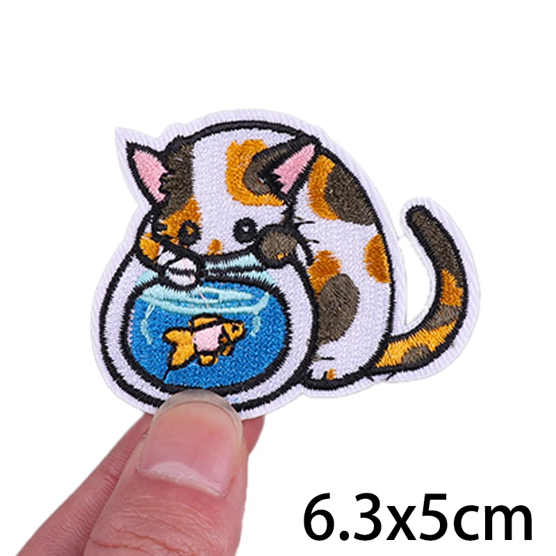 Cartoon Cats Iron-On Patch Cute Cat Embroidered Patches For Clothing Thermoadhesive Patches Hook And Loop Patch On Clothes DIY