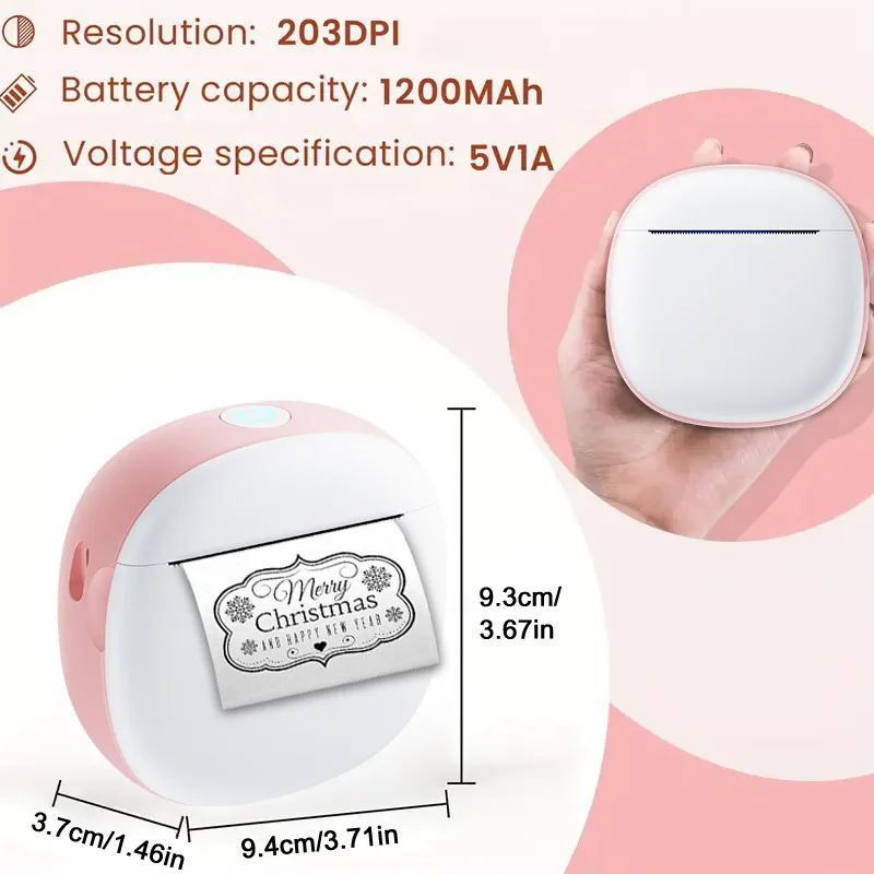 Mini Pocket Inkless Thermal Label Printer 203dpi Hd Bluetooth 1200mah For Home Kitchen Pantry Organization Office School Supplie
