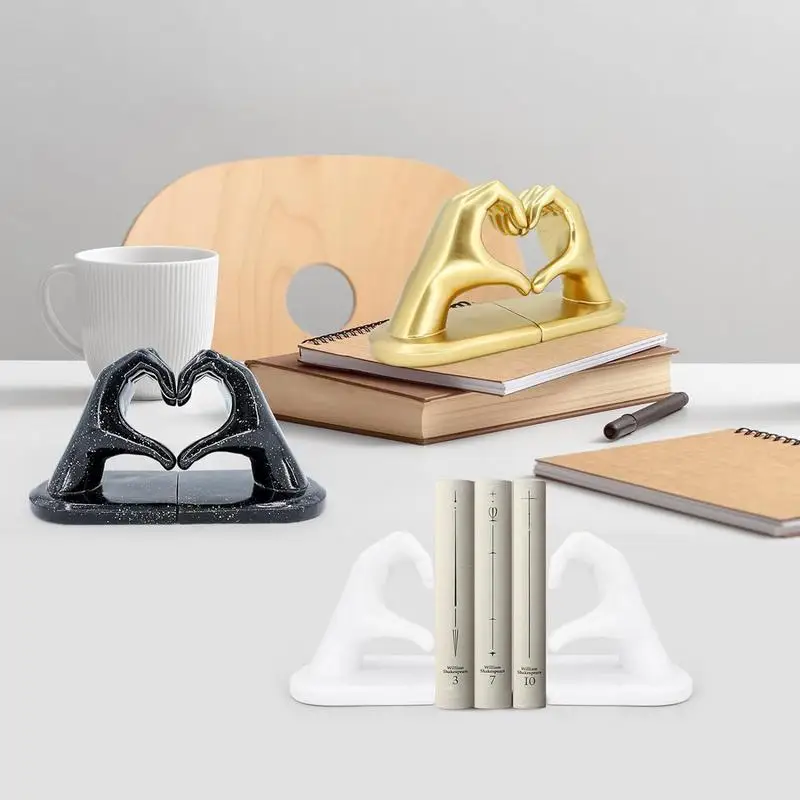 Book Stopper Holder Love Finger Sculptures Bookends Holder Finger Heart Shaped Figurine Bookend For Bookshelves Coffee Tables