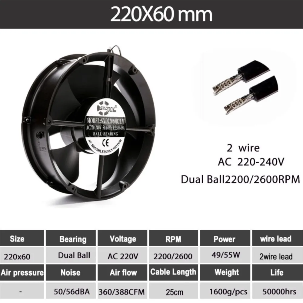 Round Fan Cabinet New SXDOOL 22060 65W 220-240V Dual Ball Bearing Cooling 2600RPM Air Blower Cooler