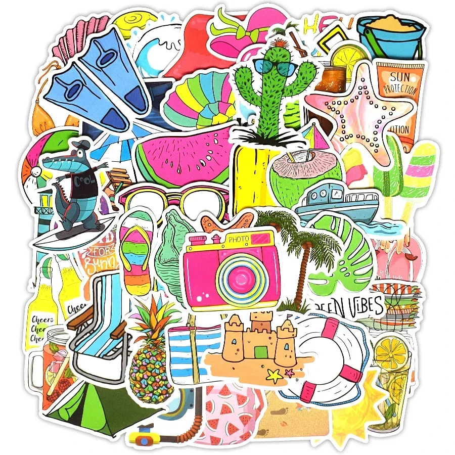 50 stuks zomer Vsco stickers voor laptop koelkast telefoon skateboard koffer auto fiets cool buiten strand vakantie stijl sticker kinderen speelgoed