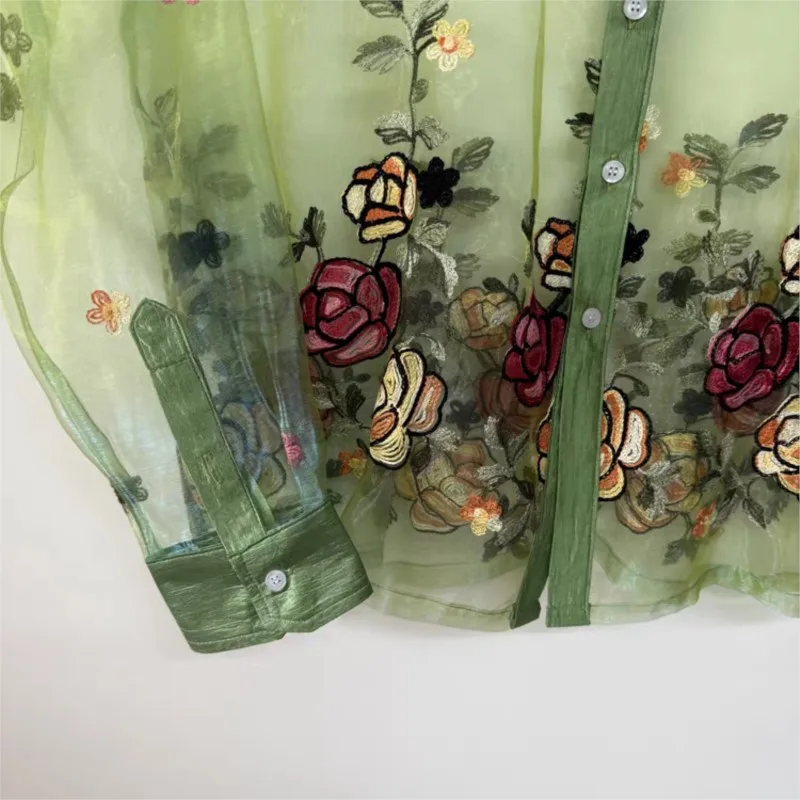 Fashion Embroidered See Through Organza Men's Shirts Light Luxury Tops Elegant Shirts - view 5
