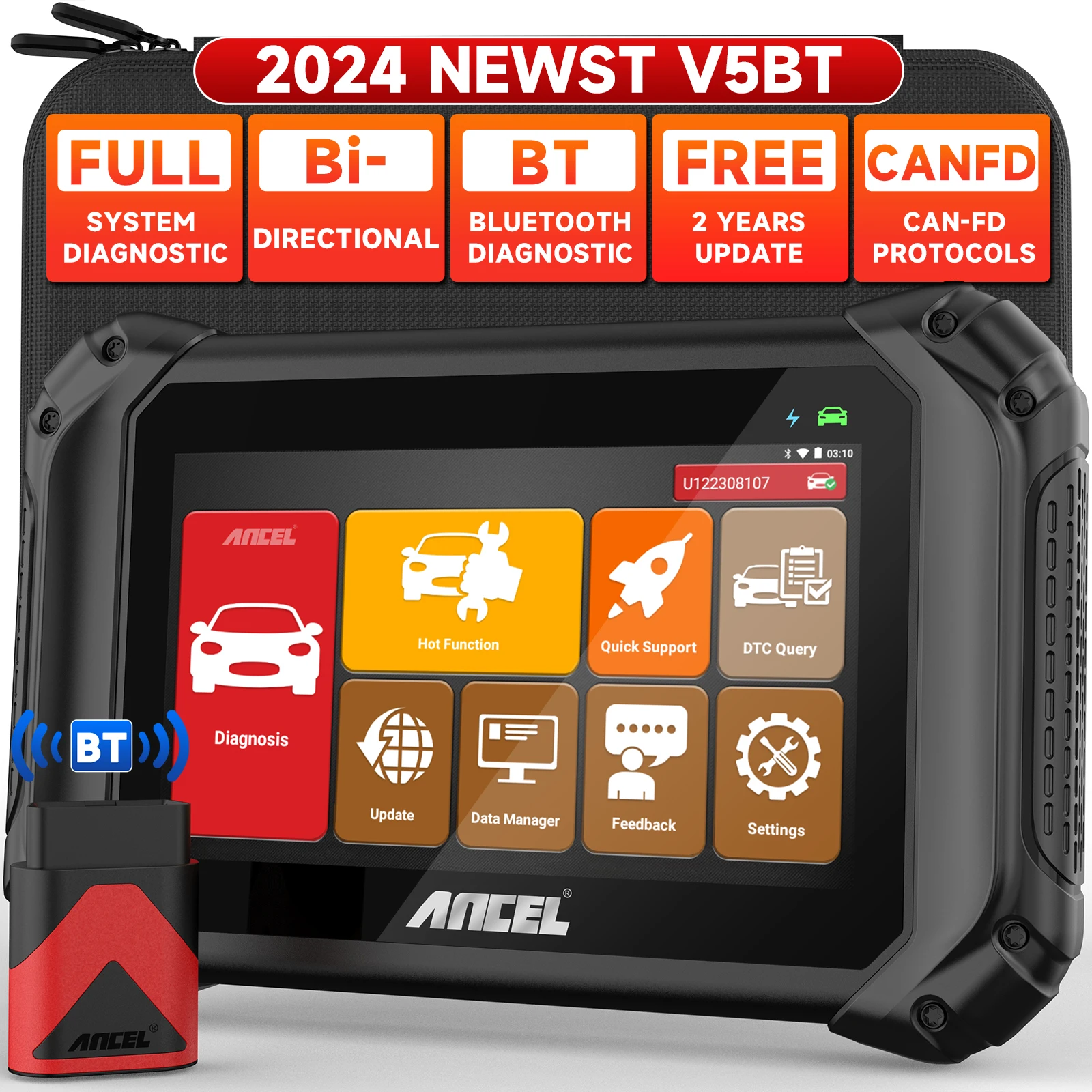 2024 ANCEL V5 BT OBD2 Diagnostic Tool Bi-directional Control ODB OBD2 Scanner CAN FD Full System Car Diagnosis Scanner