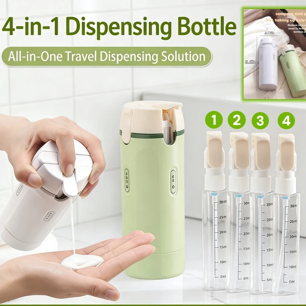 

4-in-1 Travel Refillable Bottles, Portable Toiletries and Cosmetics Containers for Shampoo, Body Wash, Travel Storage Bottles