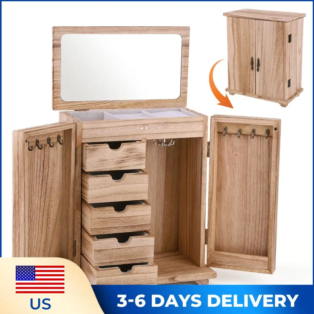 

Wood Jewelry Box Large Jewelry Organizer Box 5 Layer Jewelry Storage Box Vintage Style Jewelry Holder for Rings Bracelets