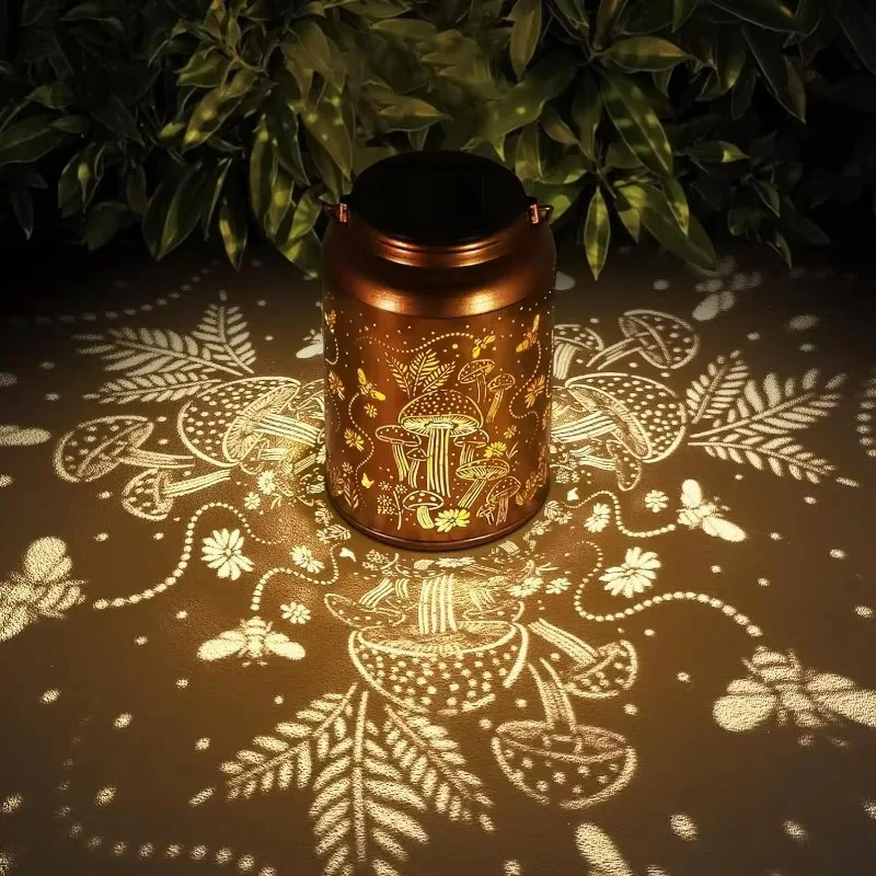 LED Solar Light Butterfly Bee Mushroom Hollow Iron Projection Light Outdoor Waterproof Garden Villa Terrace Decorative Light