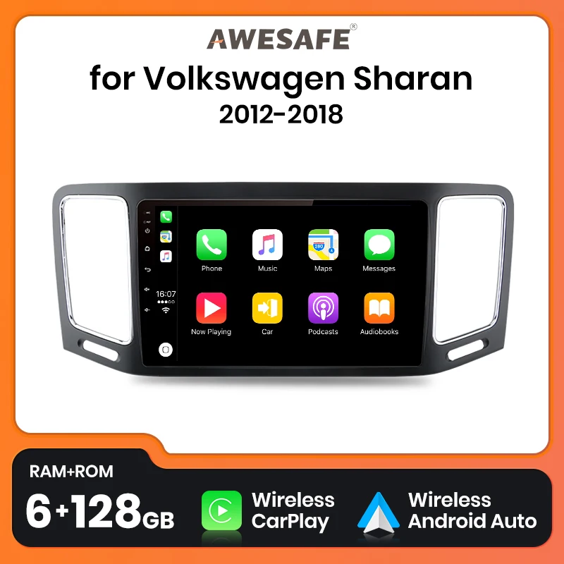 AWESAFE PX9 AI Voice Android Auto Radio For Volkswagen Sharan 2012 2013 2014-2018 Carplay 4G Car Multimedia GPS 2 din autoradio