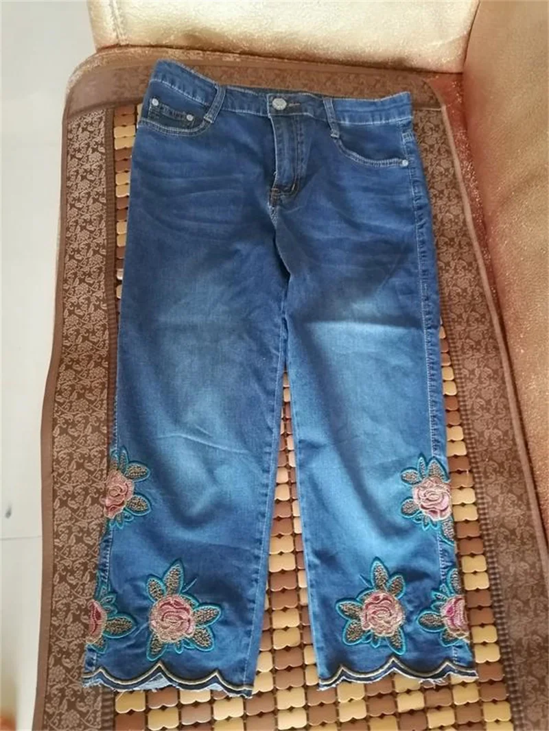 

Fashion Embroidery High Stretch Summer Jeans 2025 Denim Calf-Length Pant Women New Loose Harem Pants Girls Casual Pants Breeche