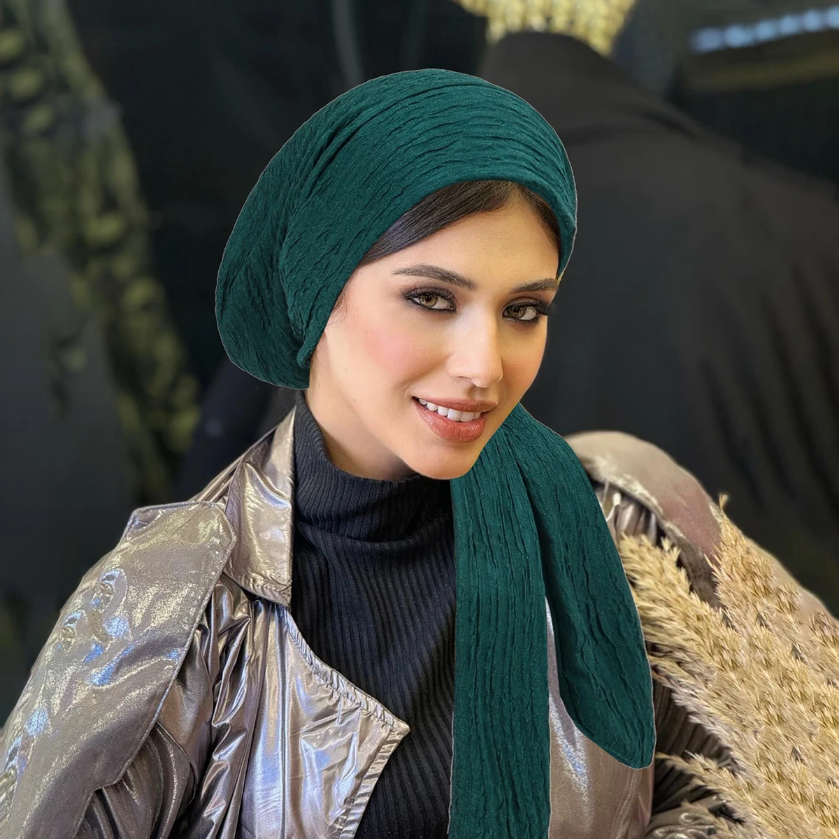 2025 New Solid Color Turban Hijab Hats Long Tail Head Wraps Soft Strech Muslim Hats Breathable Chemo Cap For Women Girls