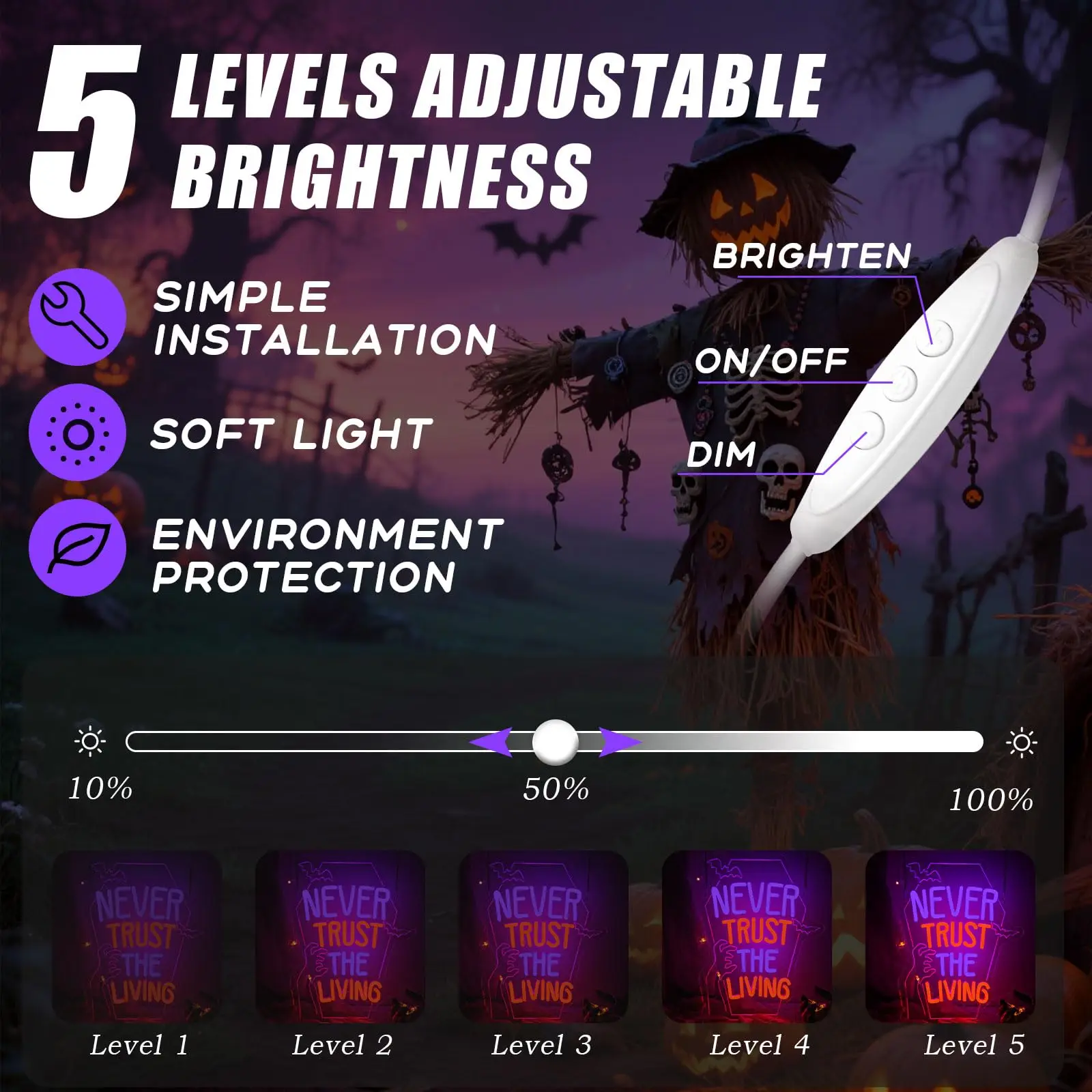 لا تثق أبدًا في علامة النيون LED المعيشة لديكور الحائط، ديكور رعب الهالوين القابل للتعتيم، غرفة الألعاب، ضوء ليلي مخيف، منزل مسكون #5