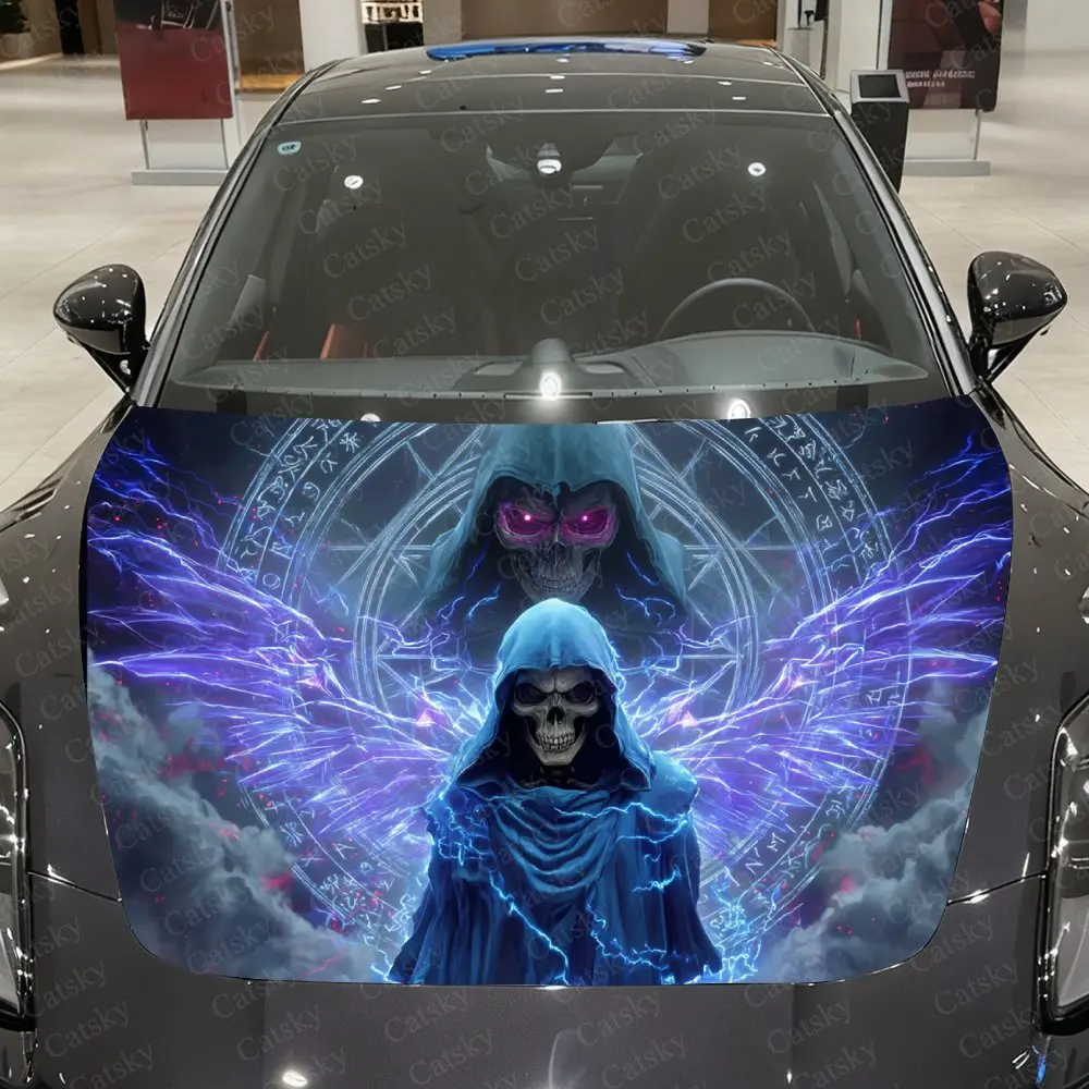 

Nether Lightning Skeleton Lord Car Vinyl Wrap, PVC Waterproof Car Hood Sticker, Self-Adhesive Scratch-Resistant Stickers