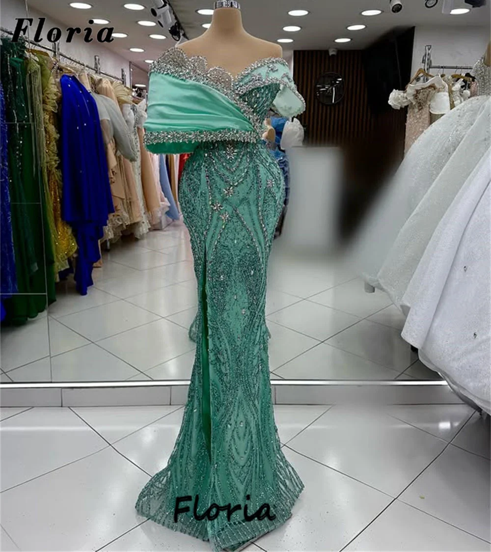 Abiti da ballo a sirena verde menta di lusso Abito da sera da cocktail arabo con spalle scoperte Personalizzato 2026 Abiti da festa di fidanzamento da sposa