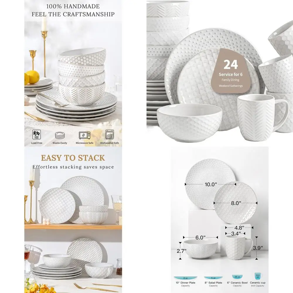 

Набор керамической посуды на 6 человек: элегантные тарелки, миски и кружки для семейного питания и подарки