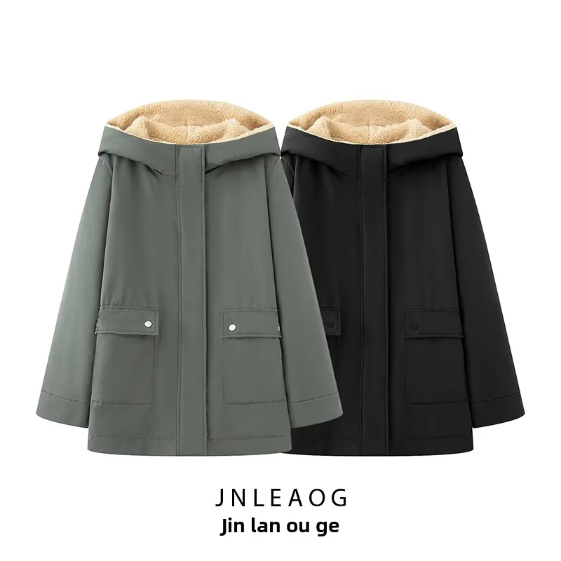 

JNLEAOG Faionable Thiened Fce Women's Parka Coat Hooded Versatile Autumn New Arrival Ladies' Commuter Sle Zipper Clo...