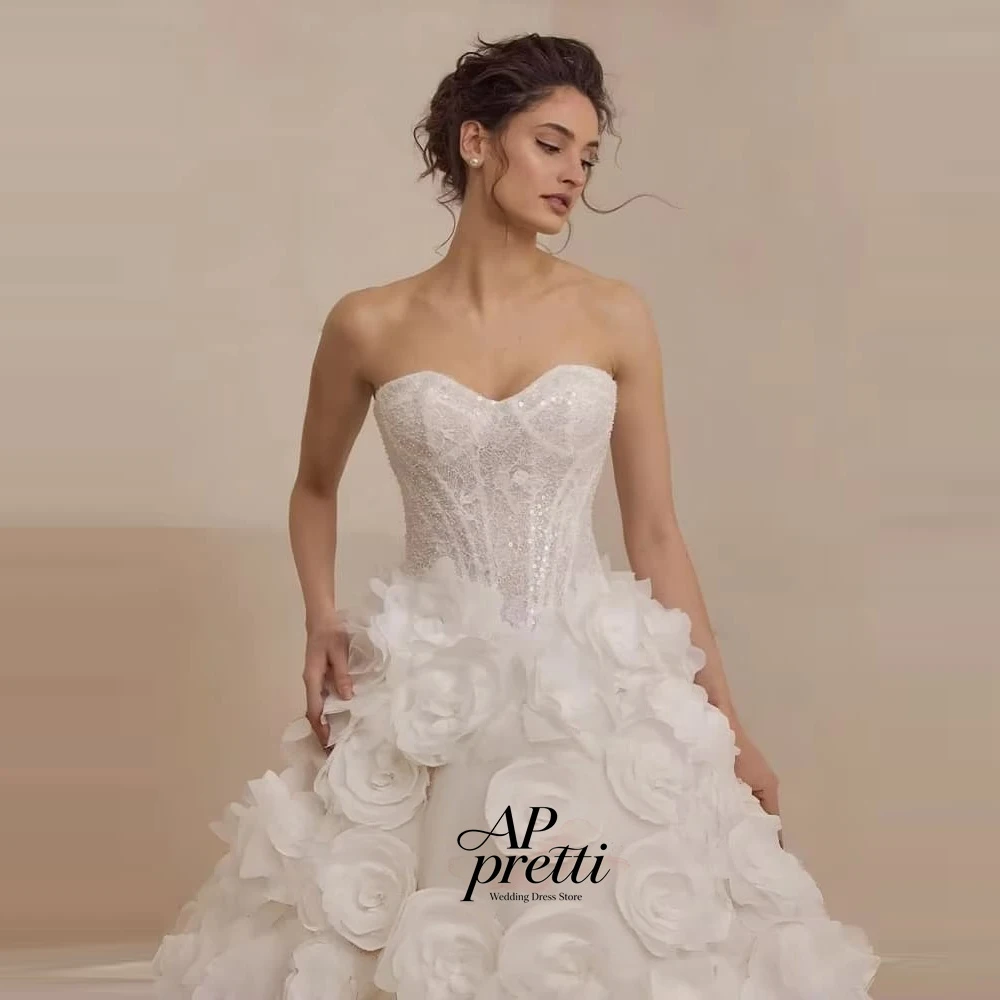 AP pretti Graceful Tulle Applique Wedding Dress Sweetheart Customized Sleeveless Ball Gown Floor-Length Bridal Gown 2026