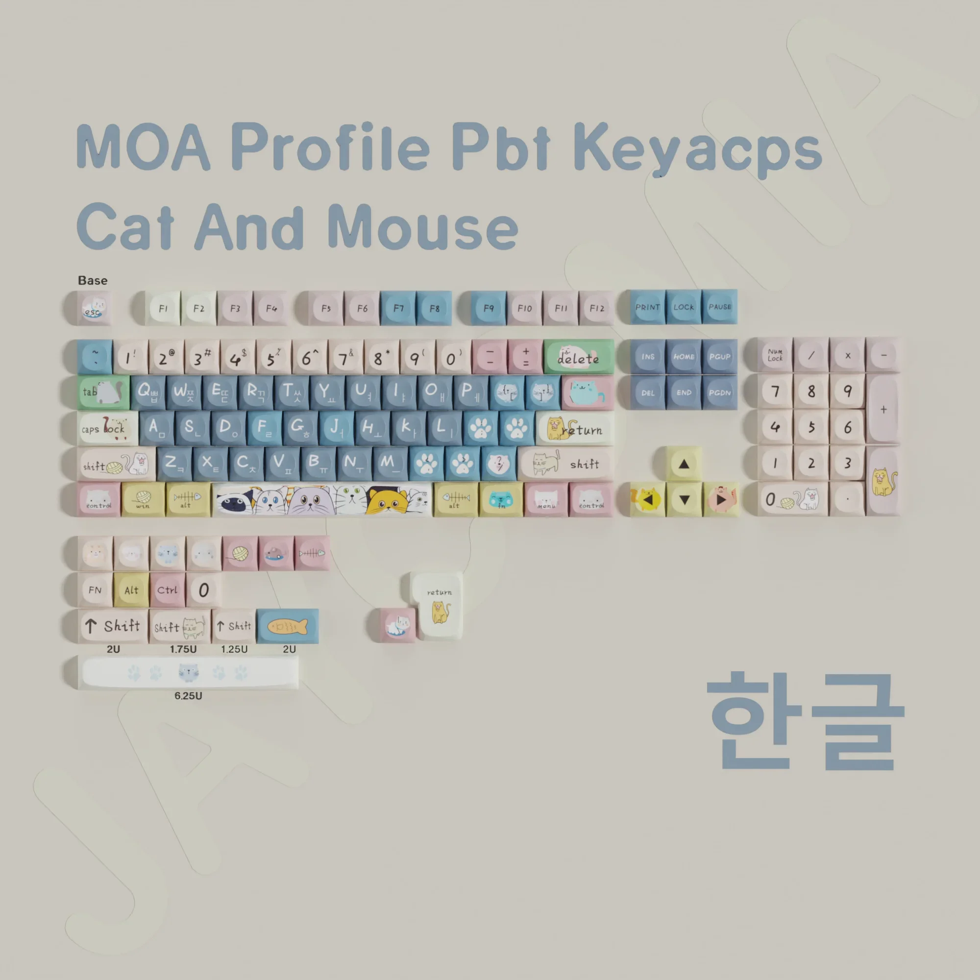 2024Newstyle MOA Profile Cat And Mouse PBT Keycaps Korean German ISO ANSI Layout Big Set Key Caps For Mechanical Keyboard 75 61