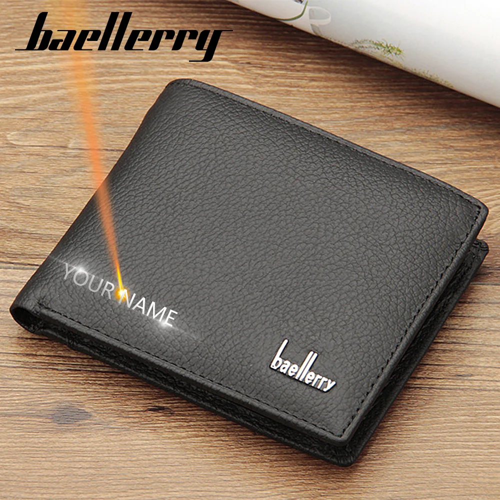 Men Wallets Genuine Cow Leather High Quality Card Holder Male Purse Name Customize Short With Coin Pocket Leather Wallet For Men