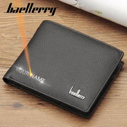 Men Wallets Genuine Cow Leather High Quality Card Holder Male Purse Name Customize Short With Coin Pocket Leather Wallet For Men