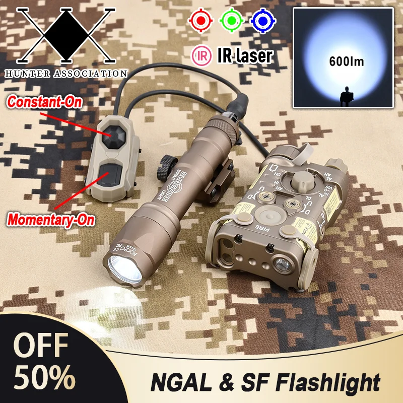 

WADSN Tactical Metal NGAL SF M300A M600C Flashlight With AXON Dual Function Swtich Fit 20mm Rail Airsoft Hunting LED Light Laser