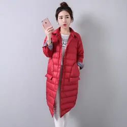 2022 autunno inverno donna Midi piumino lungo piumino d'anatra bianco ultraleggero parka donna Slim Casual caldo piumino Outwears