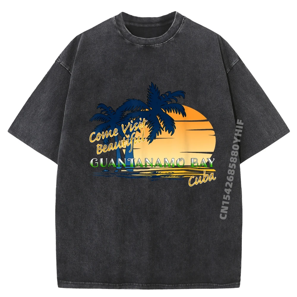 

Come Visit Beautiful Guantanamo Bay Cuba Funny Travel Retro Washed T Shirt Men Printed T Shirt Men Punk Style