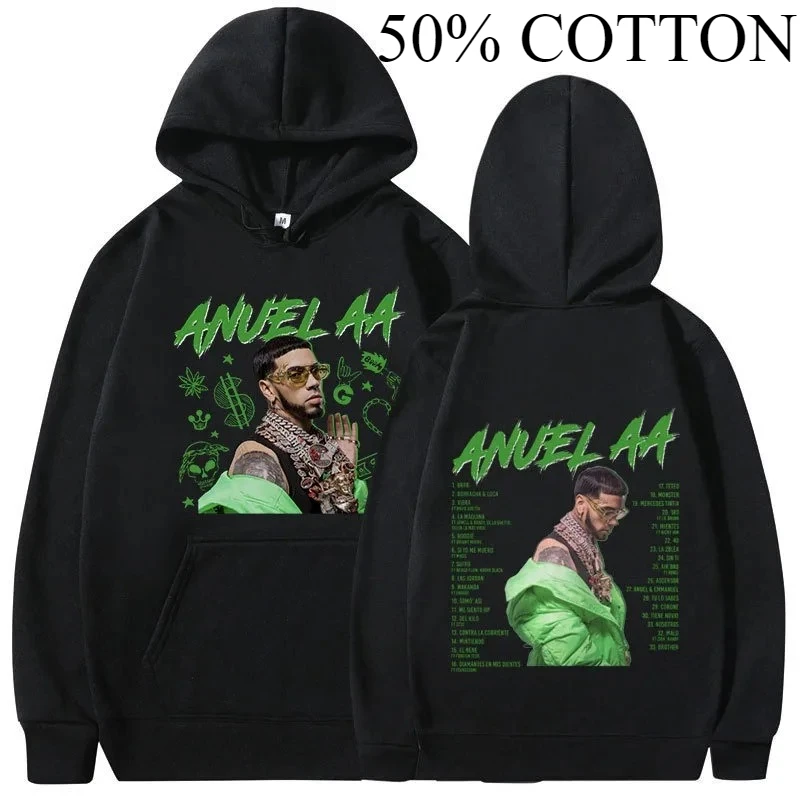 مغني الراب Anuel AA ريال Hasta La Muerte الجرافيك هوديس الرجال طباعة جديد هوديس الرجال بلوزة من الصوف الهيب هوب هوديي غير رسمي خمر #1