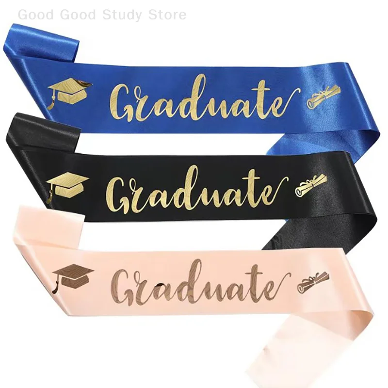 Black Gold Graduation Sash Belts Booth Props Congrate Grad Ribbon Shoulder Straps Party Supply For Graduate Decorations
