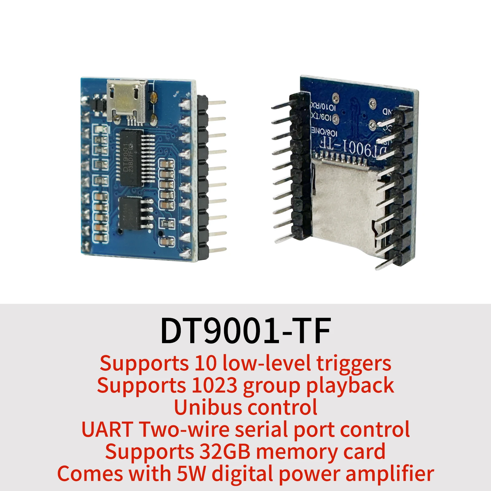 DT900-TF Voice Module Recognition Chip Serial Port USB Low Level Trigger Combination Play Digital Power Amplifier