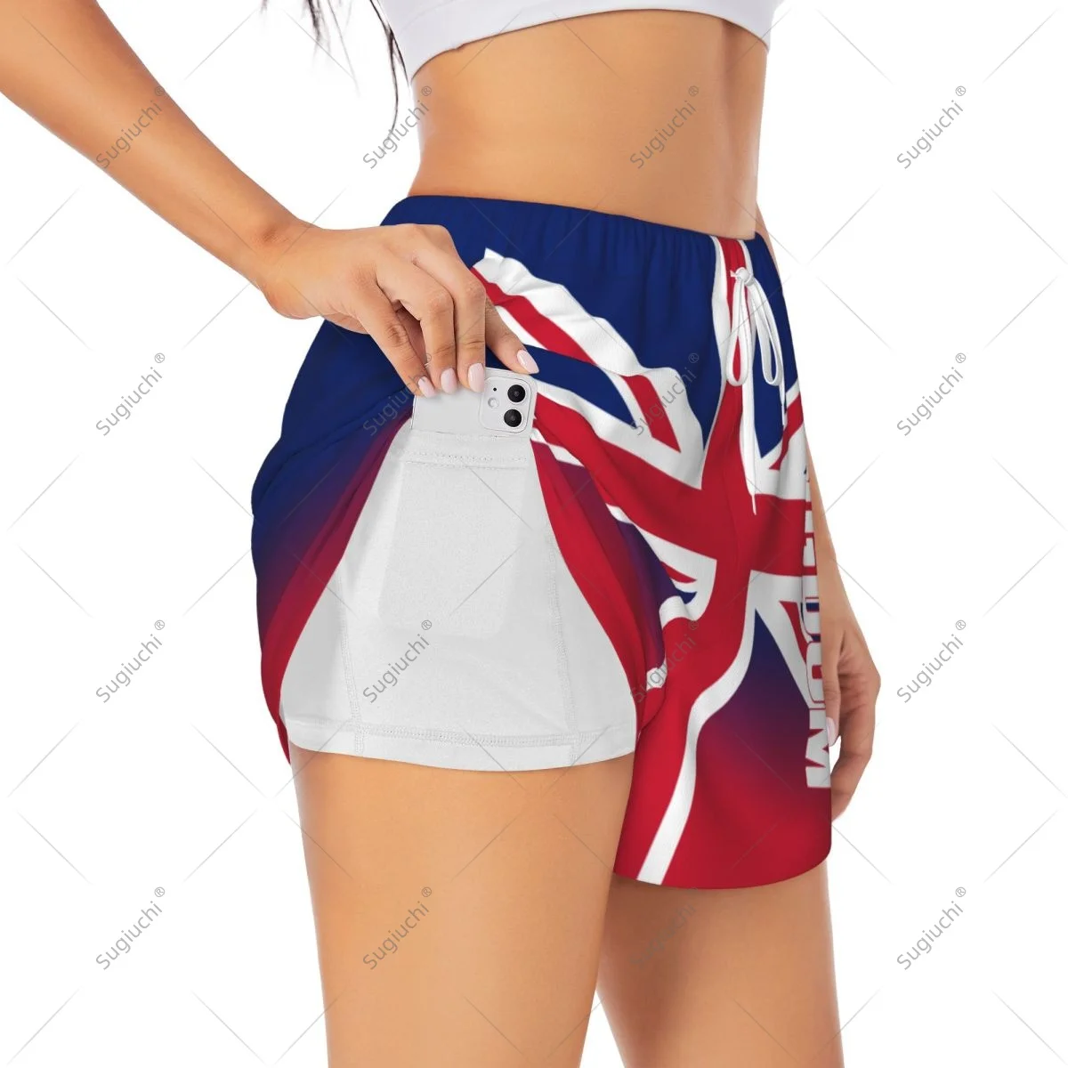 Women Girl Sports Shorts United Kingdom Flag UK Great Britain for Female Yoga Running Pilates Fitness Workout Lightweight