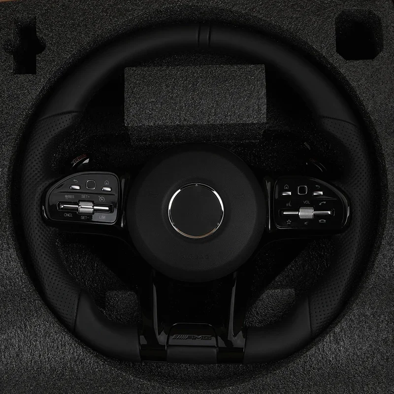 With Piano Black Trim Full Leather Steering Wheel for  W211 W169 W177 W221 GLS X167 GLA45 X156 Gle 53 AMG GT 2023