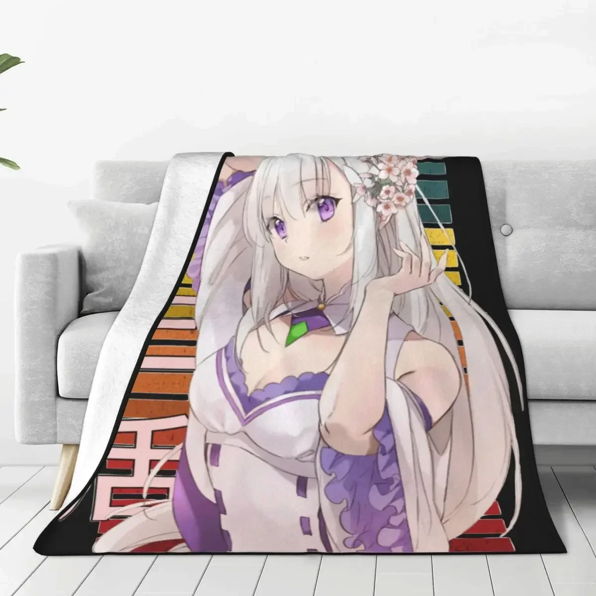 Emilia Re Zero Starting Life In Another World Blankets Flannel Spring/Autumn Warm Throw Blankets for Bed Bedroom Bedspreads