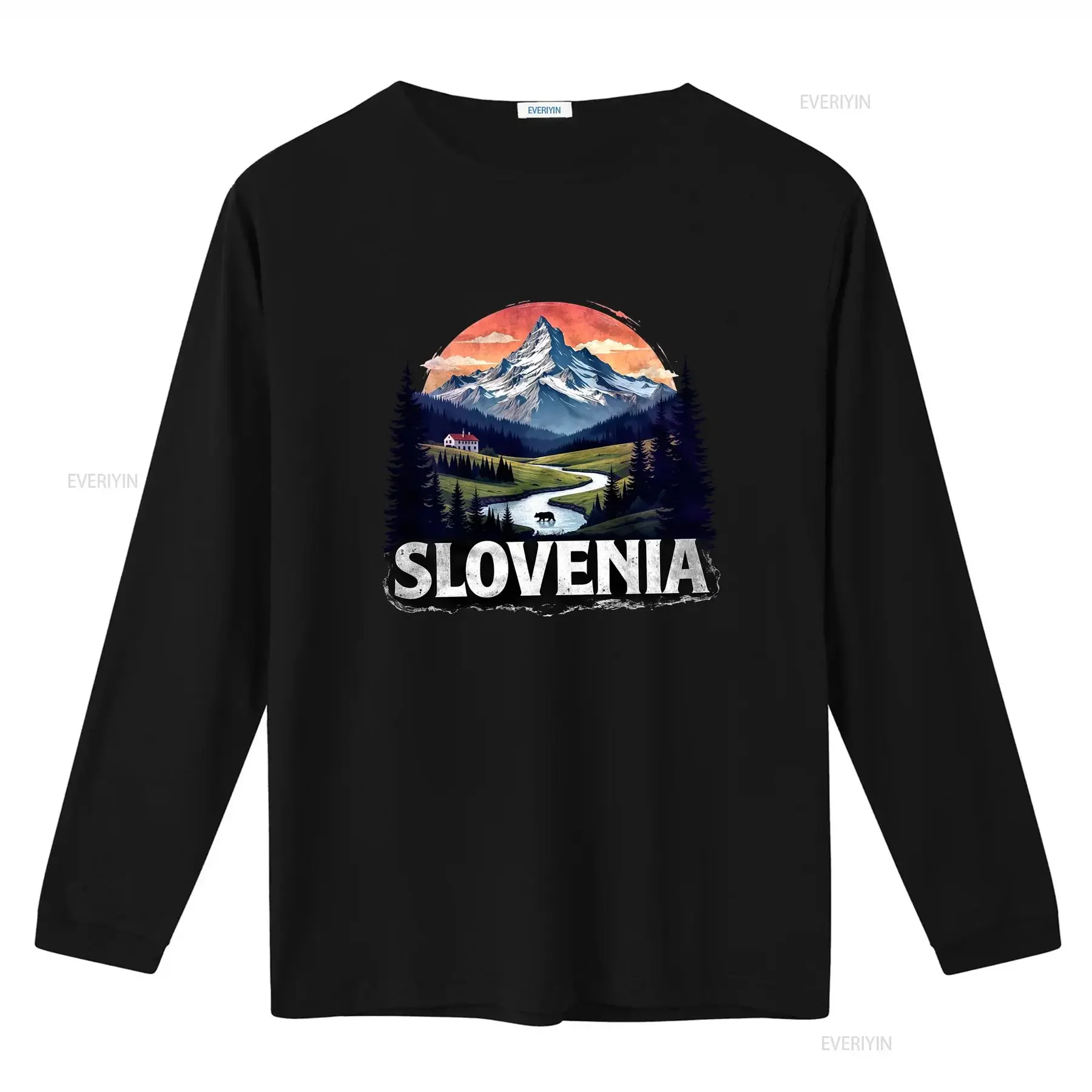 Retro Slovenia Landscape Vintage Souvenir T Shirt Mountain River Forest Design for Outdoor Lovers vintage Washed homme fashion