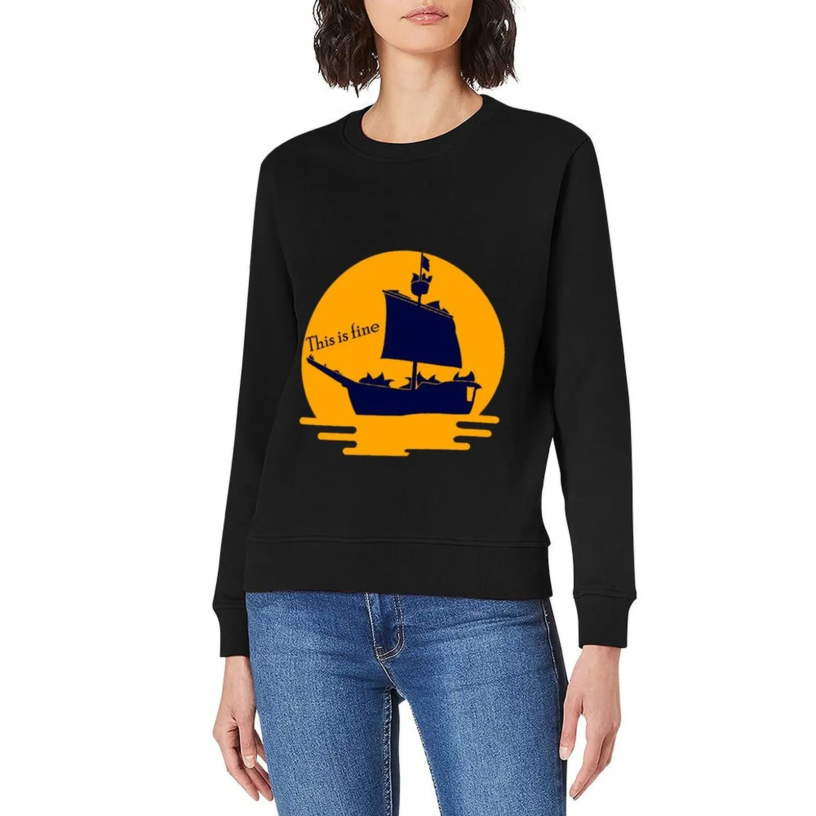 This is fine - burning ship Pullover japanese style men's autumn clothes men's clothes men's winter sweater sweatshirts