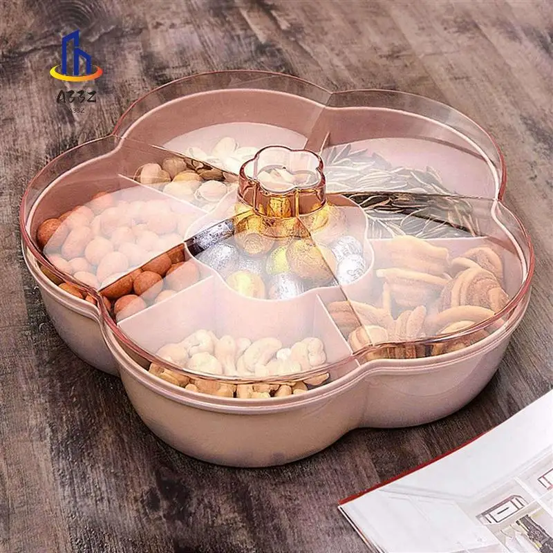 

A33Z-3X Snack Storage Box, Flower Shape Snack Tray With Lid,Nut Candy Food Storage Box,Fruit Box Dry Fruit Container,Pink